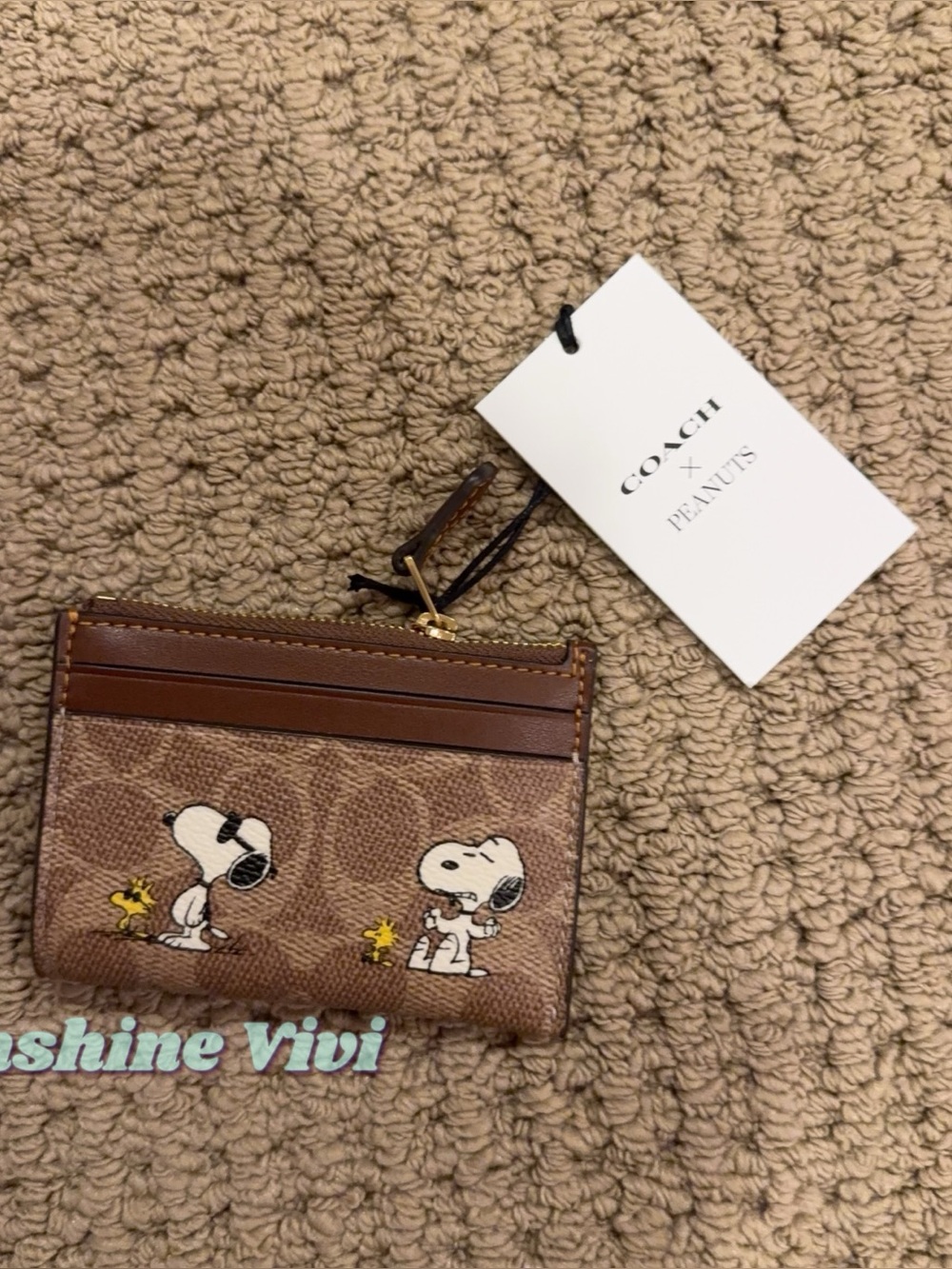 NWT Coach X Peanuts Mini Skinny Id Case In Signature With Snoopy Print CBT14